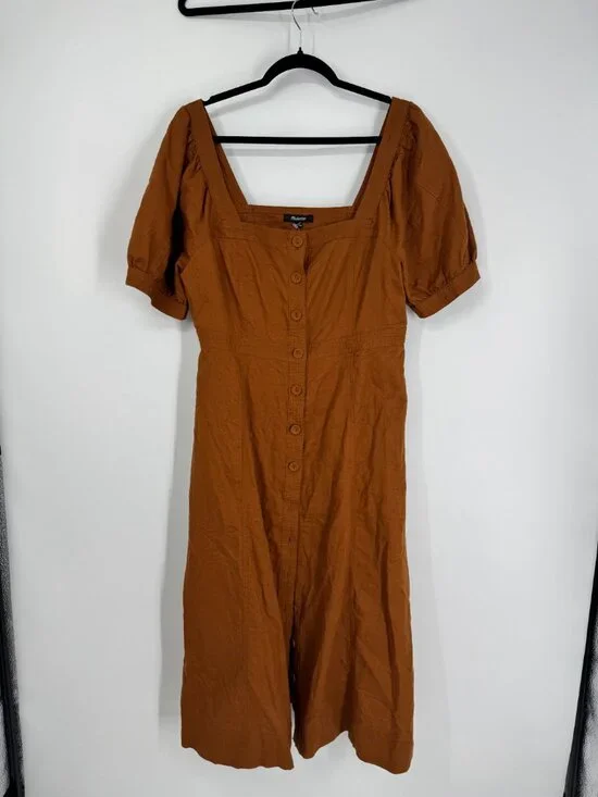 Madewell Button-Front Puff-Sleeve Midi Dress Size 12 NWT - Picture 5 of 16